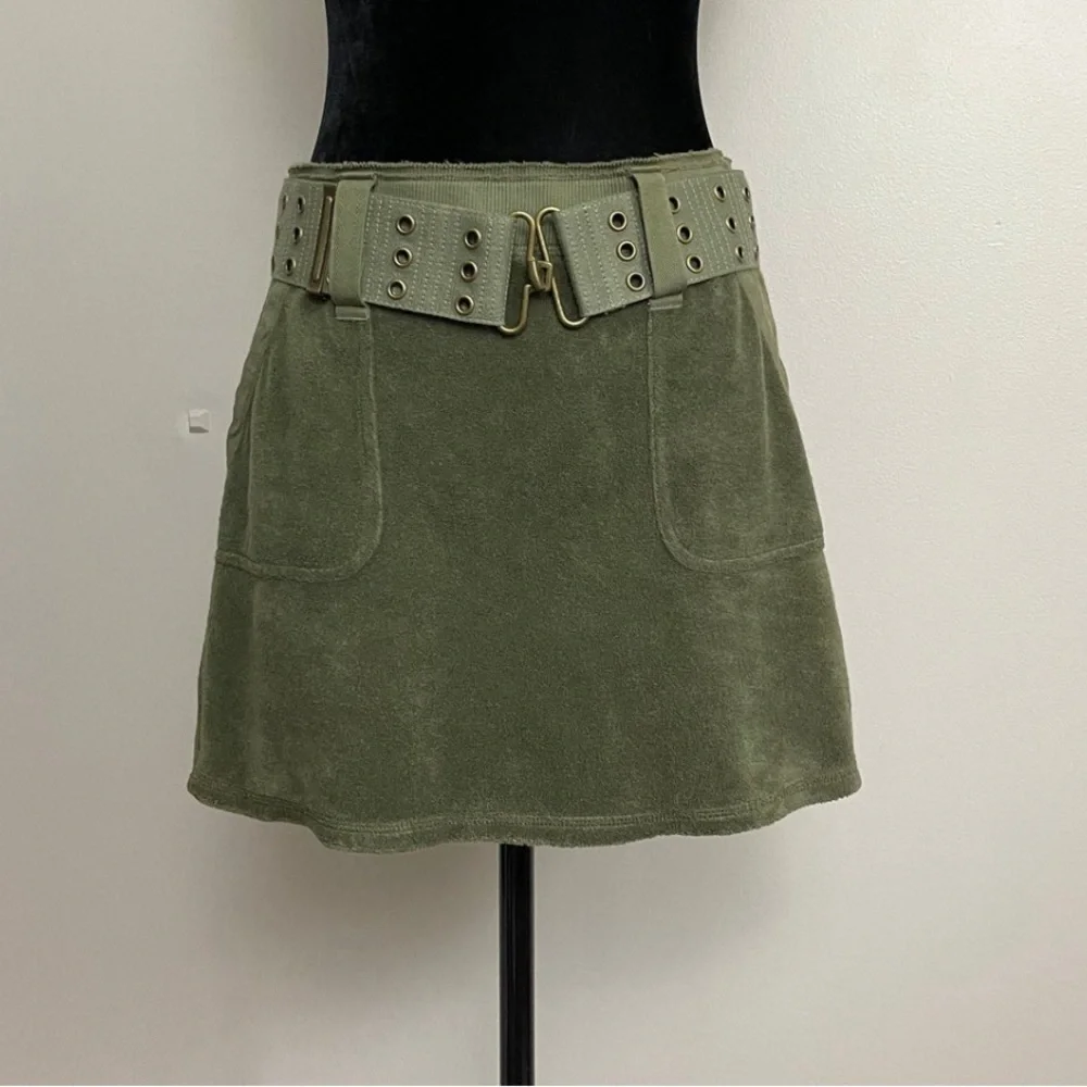 Juicy couture rare vintage Y2K mini cargo brown terrycloth skirt with belt